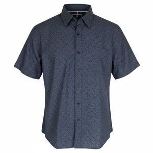 English Laundry Mens SS Button Down‎ Shirt Blue Geometric Print Regular Fit M
